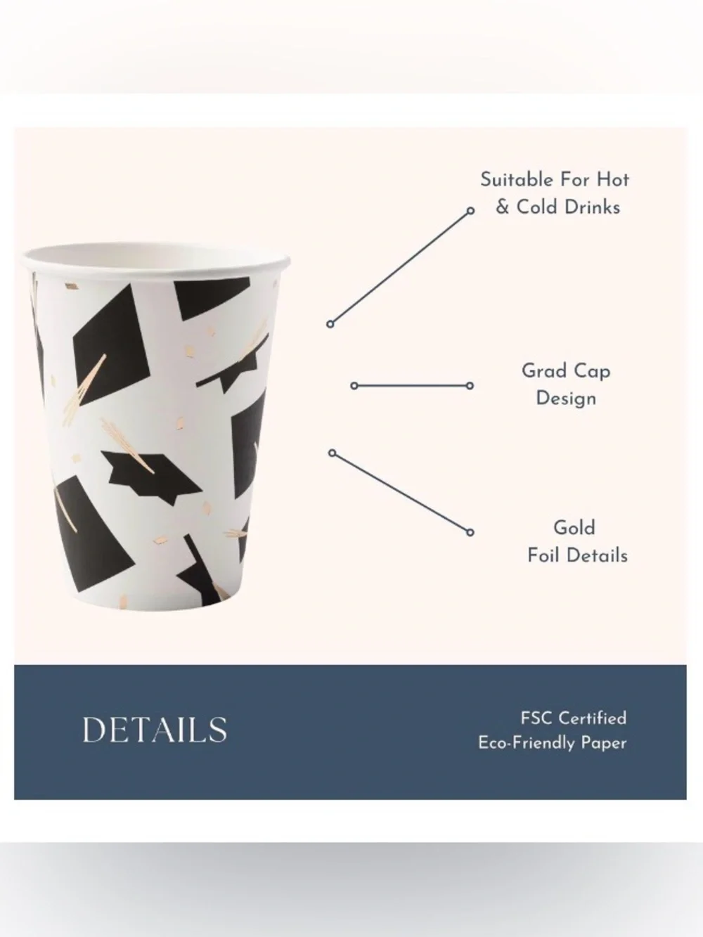 🖍️ Black & White Geometric Disposable Party Cups with Gold Accents - Pack of 8